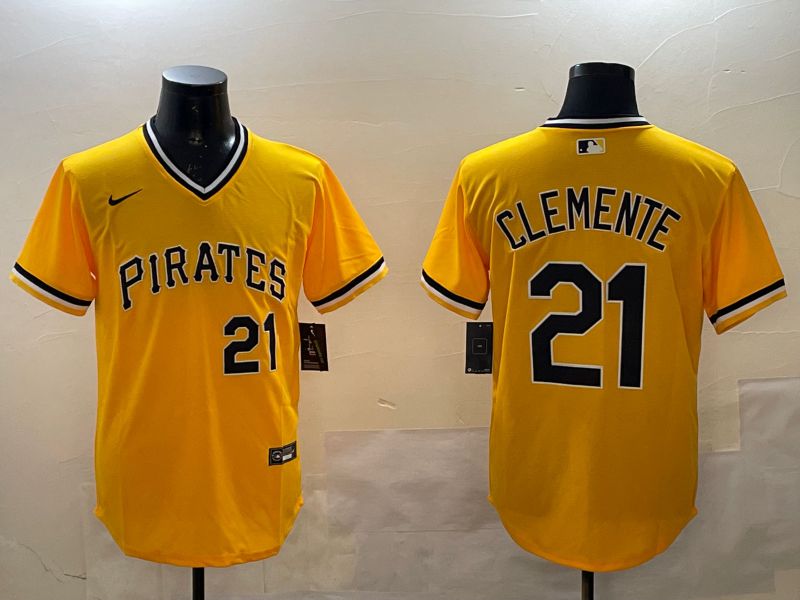 Men Pittsburgh Pirates 21 Clemente Yellow Throwback 2025 Nike MLB Jersey style 2
